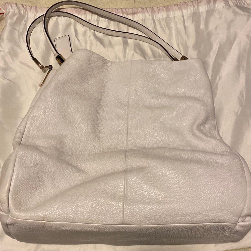Large White Leather Coach Bag